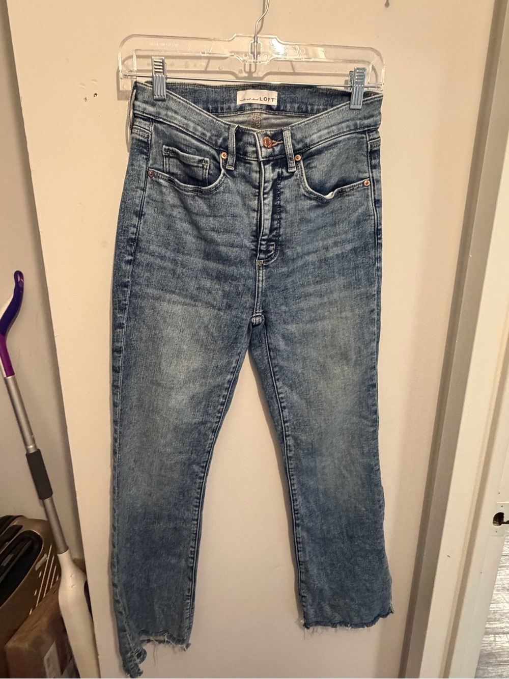 LOFT Light Blue High-Rise Cropped Jeans with Raw Hem
